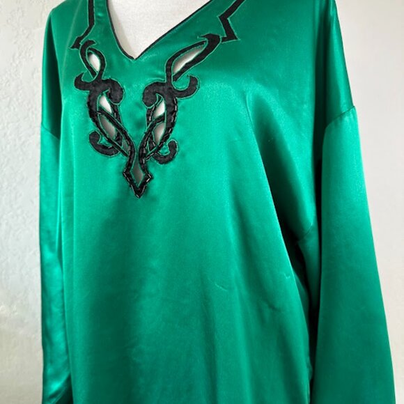 Vintage Victoria's Secret Emerald Green Black Embellished Caftan Night Gown M - Picture 9 of 12